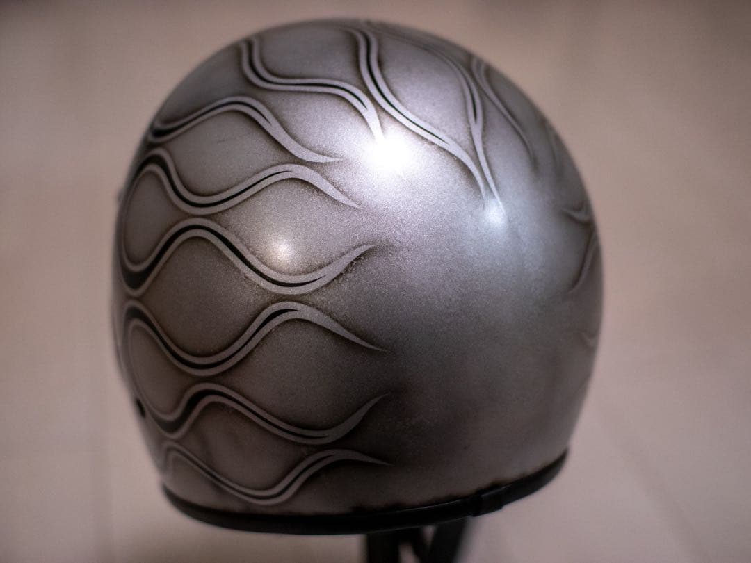 L ミニモト MTXタイプ　ビンテージ　ヘルメット　シルバーエイジング黒フレア