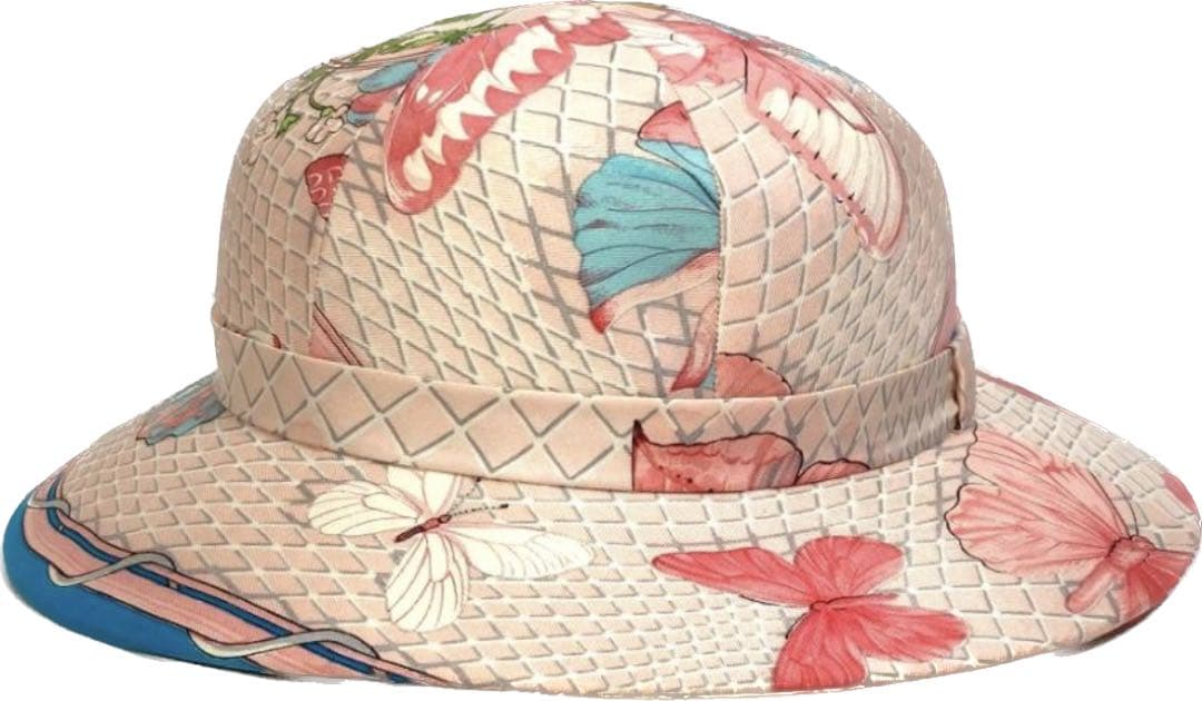 HERMES エルメス フラワー 花 蝶 バタフライ 帽子 シルク ピンク