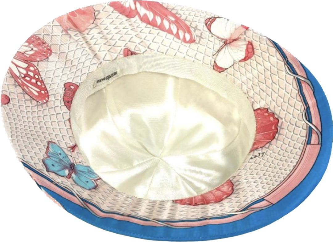 HERMES エルメス フラワー 花 蝶 バタフライ 帽子 シルク ピンク