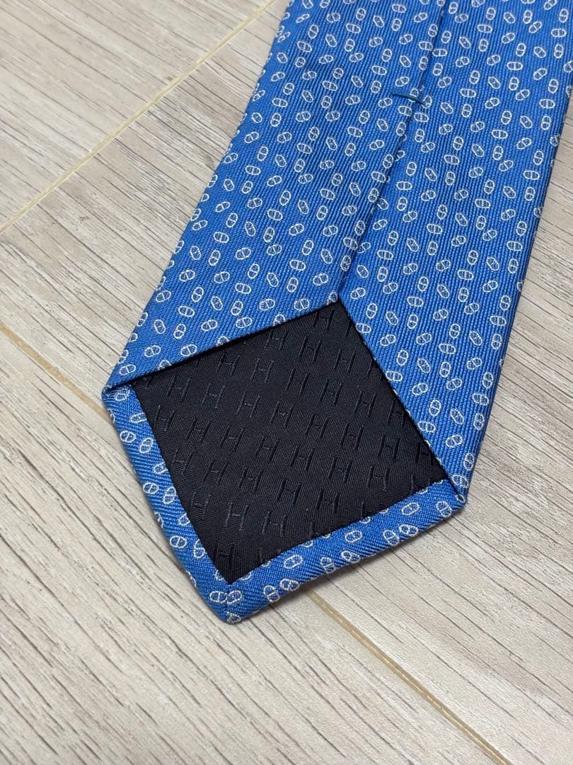 HERMES 青 シルク ネクタイ