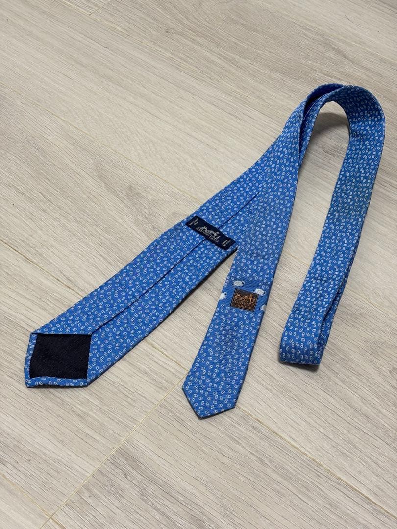 HERMES 青 シルク ネクタイ