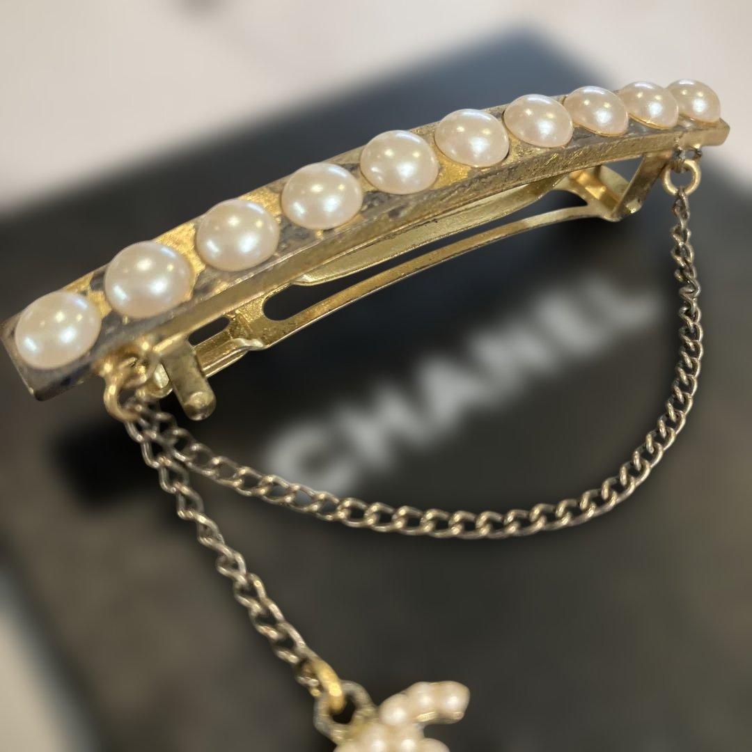 CHANEL バレッタ　ココマーク　パール　チェーンデザイン　シャネル　箱付き