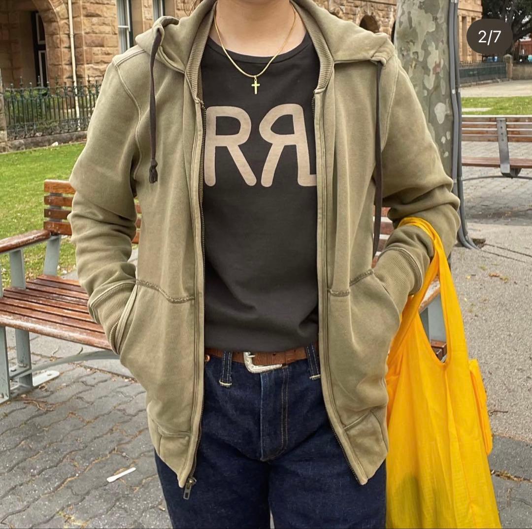 RRL DOUBLE RL コットン フレンチテリーフーディ オリーブ