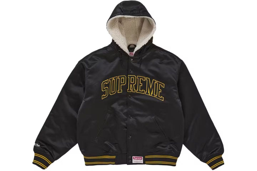 シュプリーム✖︎ミッチェル&ネス ヴァーシティージャケット ブラック L