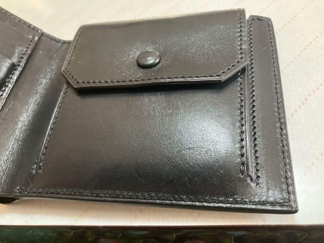 万双 双鞣和地 小銭入れ付き二つ折り財布 ブラック