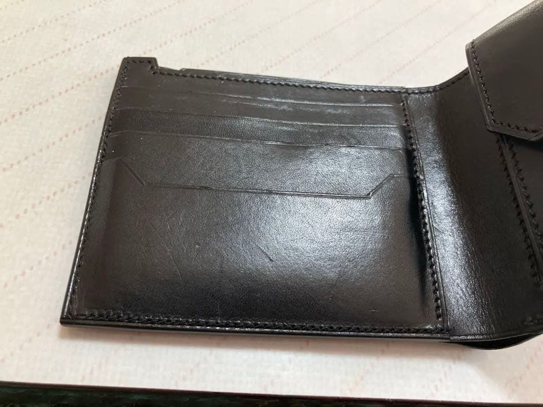 万双 双鞣和地 小銭入れ付き二つ折り財布 ブラック