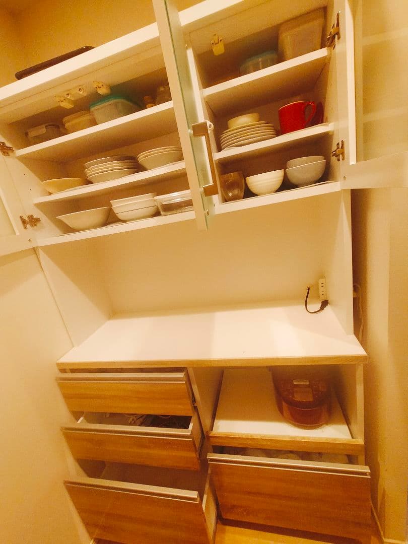 ホワイト木目調 食器棚 大容量