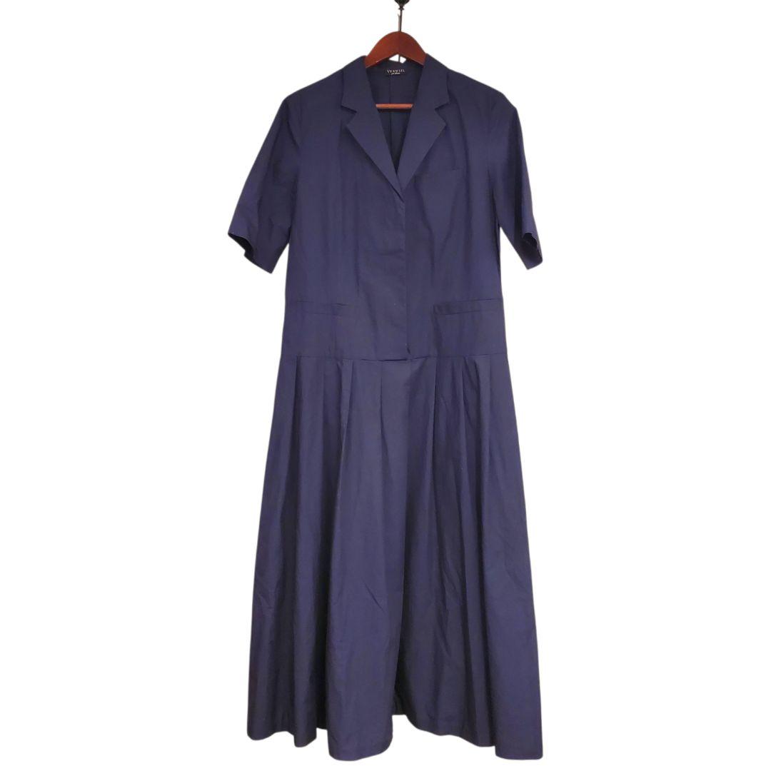 VERMEIL par iena リネンコットンタイプライターワンピース紺色38