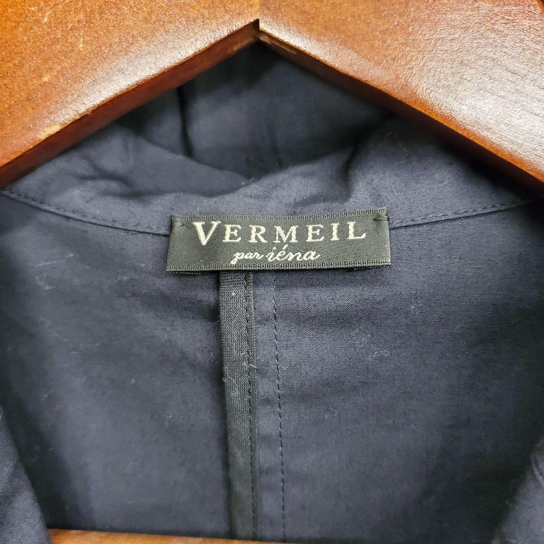 VERMEIL par iena リネンコットンタイプライターワンピース紺色38