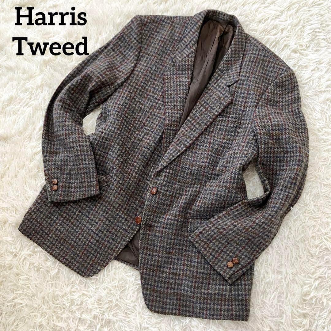 ハリスツイード ウールテーラードジャケット 千鳥格子チェック マルチカラー
