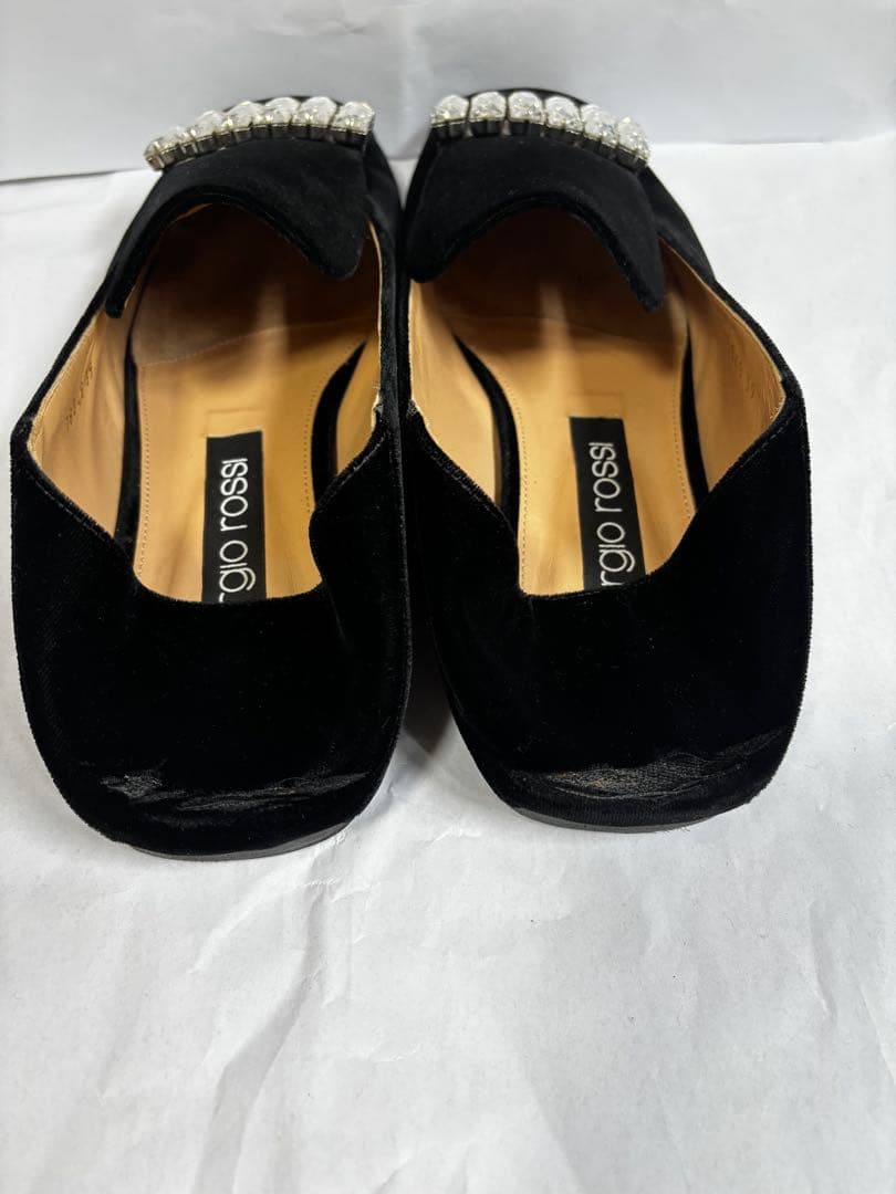 sergio rossi セルジオロッシ　ブラックベルベットフラットシューズ