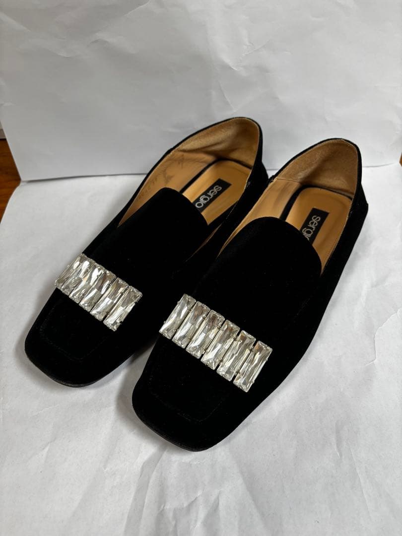 sergio rossi セルジオロッシ　ブラックベルベットフラットシューズ