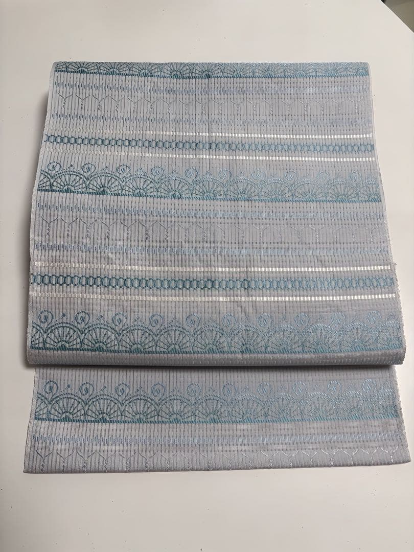 最終値下げ【超美品】博多織 名古屋帯／上品グレー×繊細レース風模様