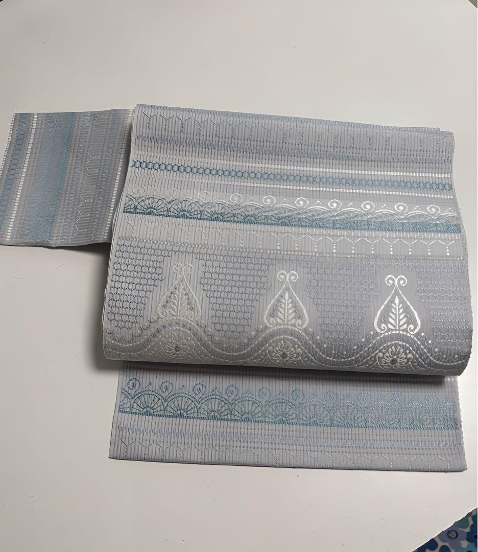 最終値下げ【超美品】博多織 名古屋帯／上品グレー×繊細レース風模様