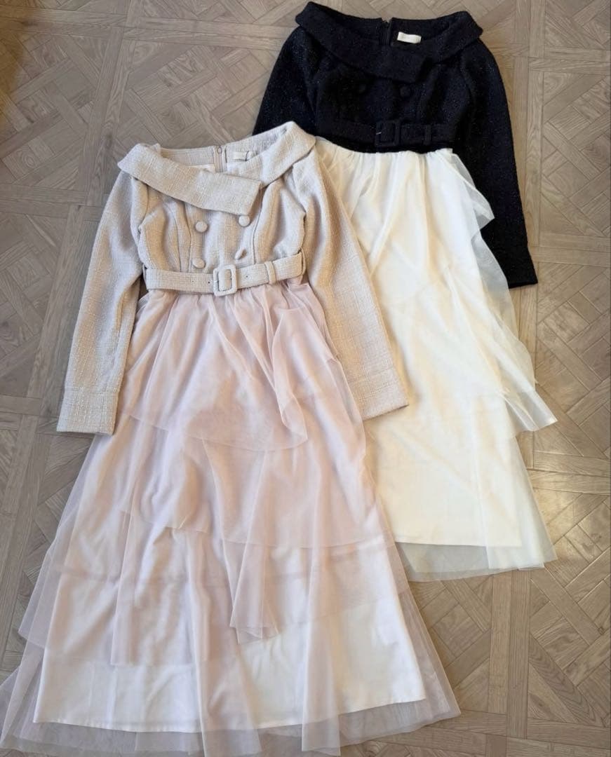 An MILLE アンミール　チュールドッキングツイードワンピース