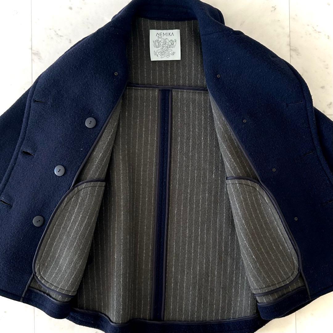 レリアン系列 ネミカ ウール ポンチョコート ネイビー ショート丈 ゆったりめ