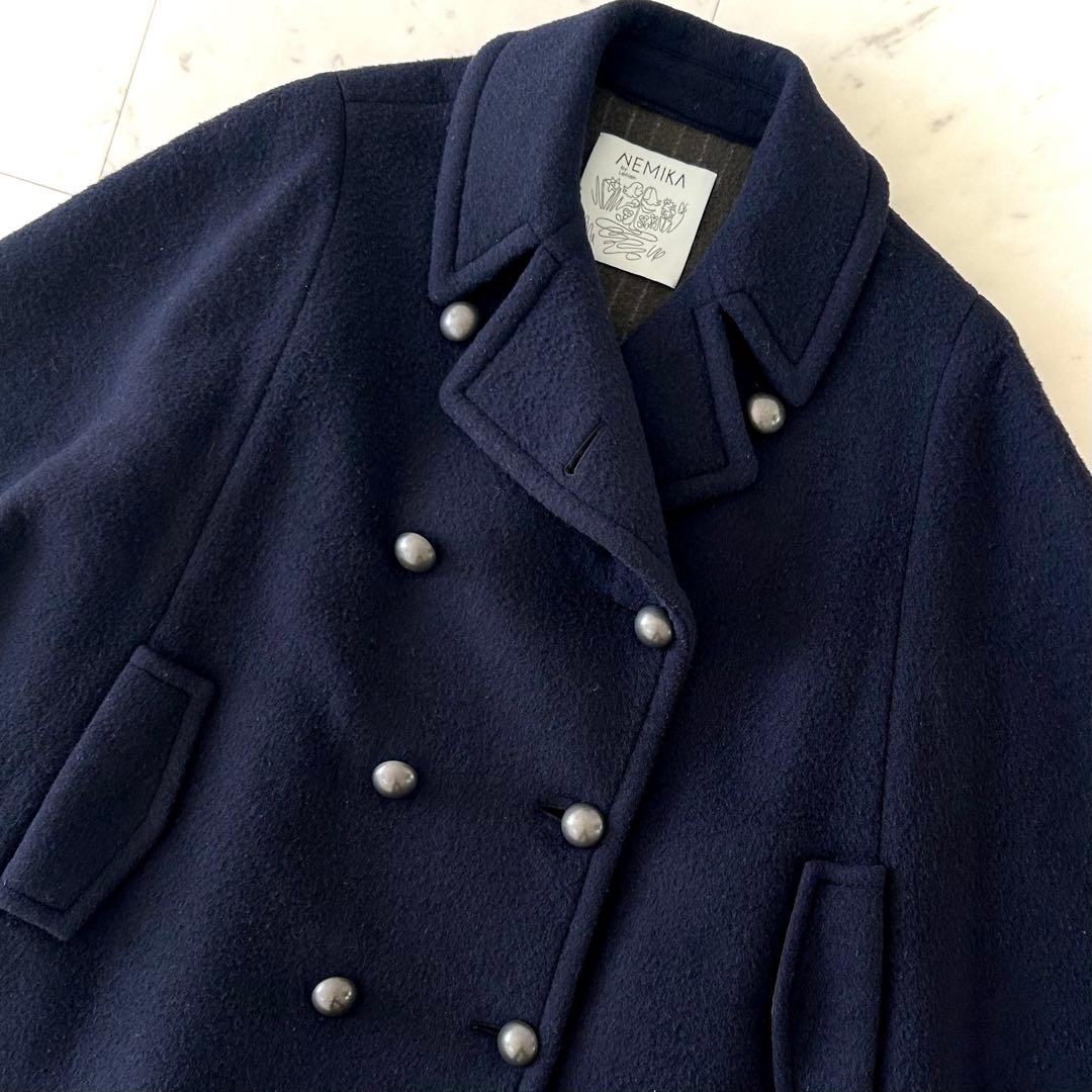 レリアン系列 ネミカ ウール ポンチョコート ネイビー ショート丈 ゆったりめ