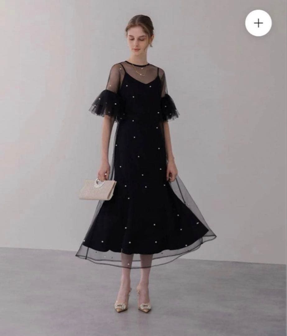 《LEJA》ティアードフリルスリーブレイヤードパールワンピースドレス