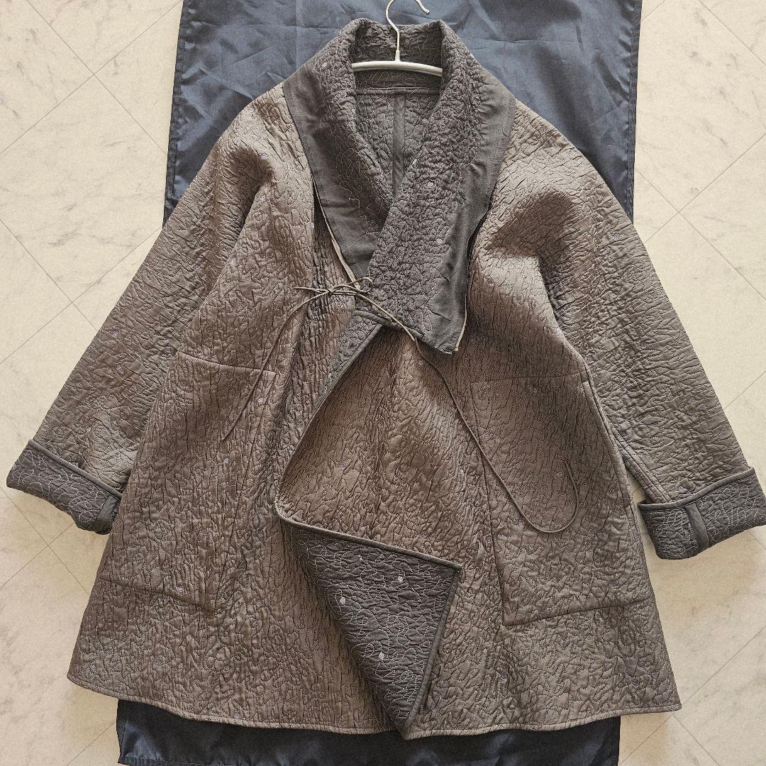 ヨーガンレール 総刺繍 シルク 中綿 リバーシブル ロング ガウン コート