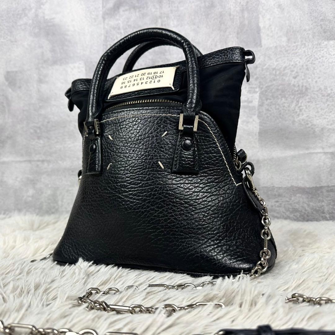 美品 メゾンマルジェラ レザー 2WAY ショルダーバッグ チェーン 5ac 黒