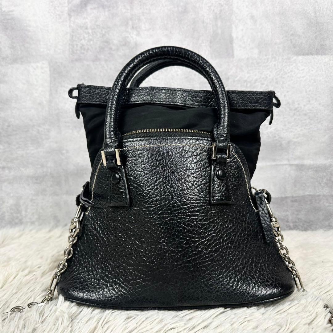 美品 メゾンマルジェラ レザー 2WAY ショルダーバッグ チェーン 5ac 黒