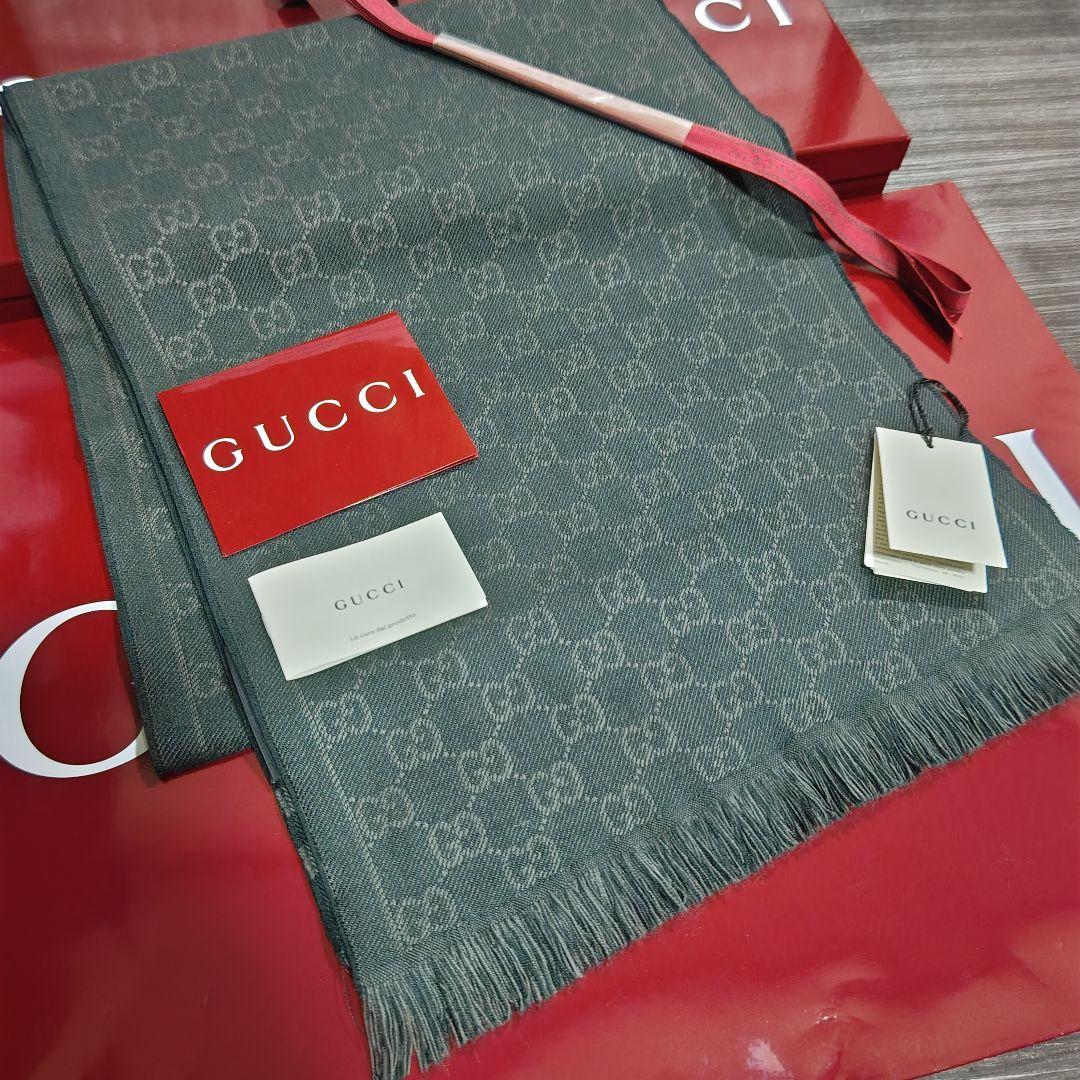 ❤新品箱袋付❤最高級ウール❤GUCCI マフラー ストール スカーフ❤グリーン❤