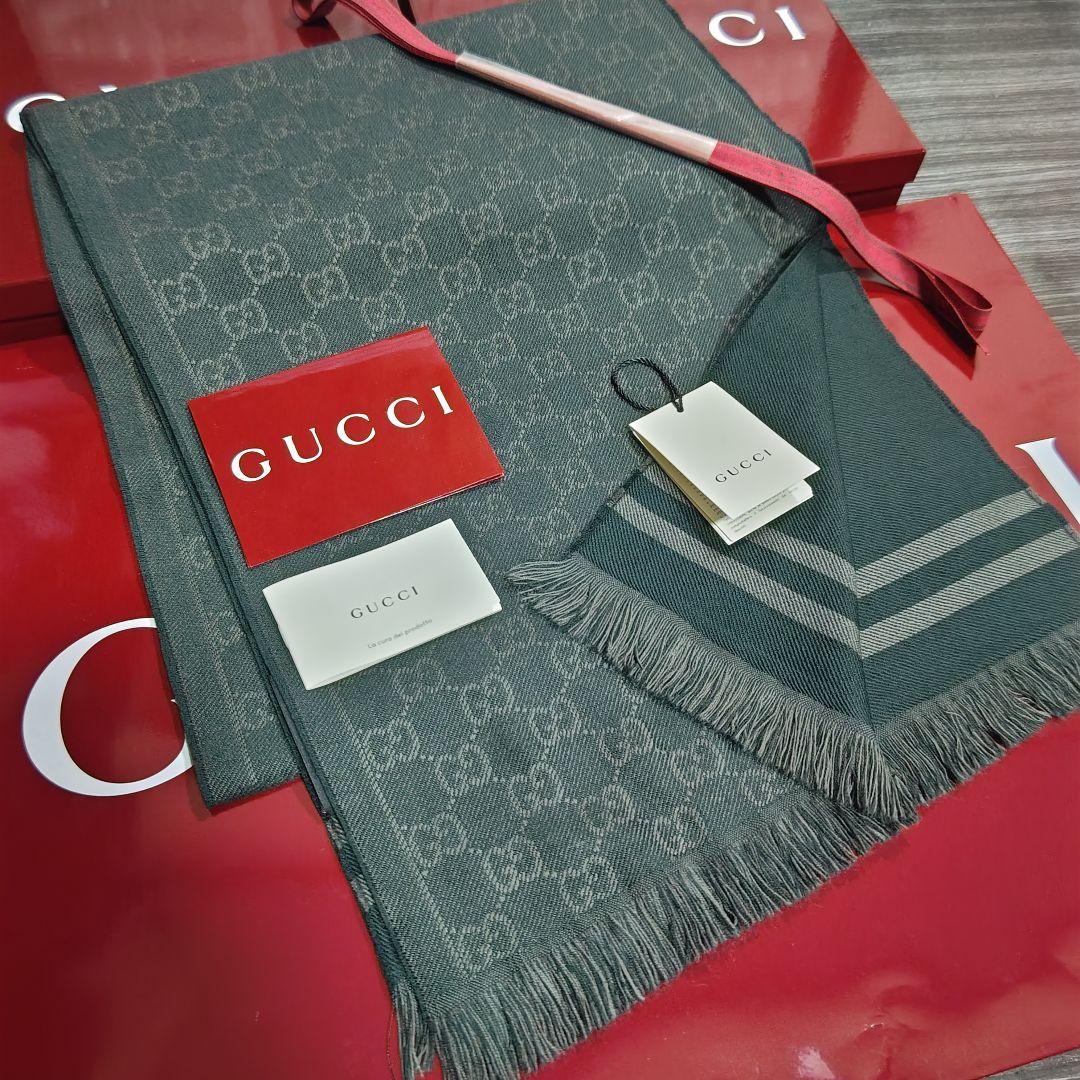 ❤新品箱袋付❤最高級ウール❤GUCCI マフラー ストール スカーフ❤グリーン❤