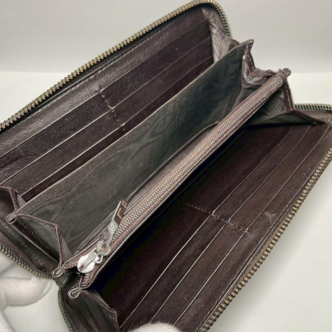 GUCCI グッチ シマ レザー GG柄 ラウンドジップ ダークブラウン