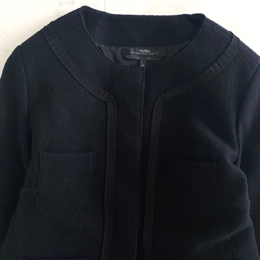 美品 マックスマーラウィークエンド ウール起毛素材ノーカラージャケット M 伊製