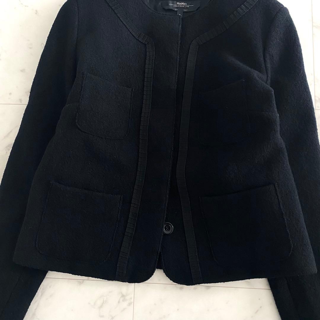 美品 マックスマーラウィークエンド ウール起毛素材ノーカラージャケット M 伊製
