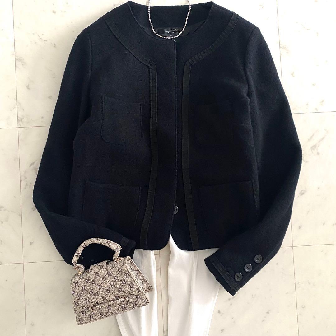 美品 マックスマーラウィークエンド ウール起毛素材ノーカラージャケット M 伊製