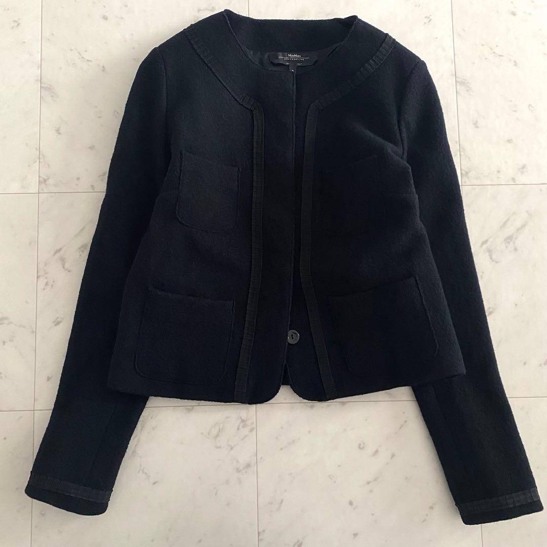 美品 マックスマーラウィークエンド ウール起毛素材ノーカラージャケット M 伊製