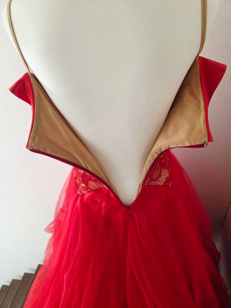 シンプル レッドレース×チュール スタンダードドレス トライアル 社交ダンス