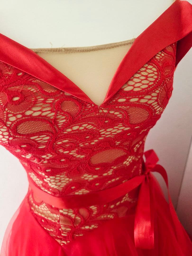 シンプル レッドレース×チュール スタンダードドレス トライアル 社交ダンス