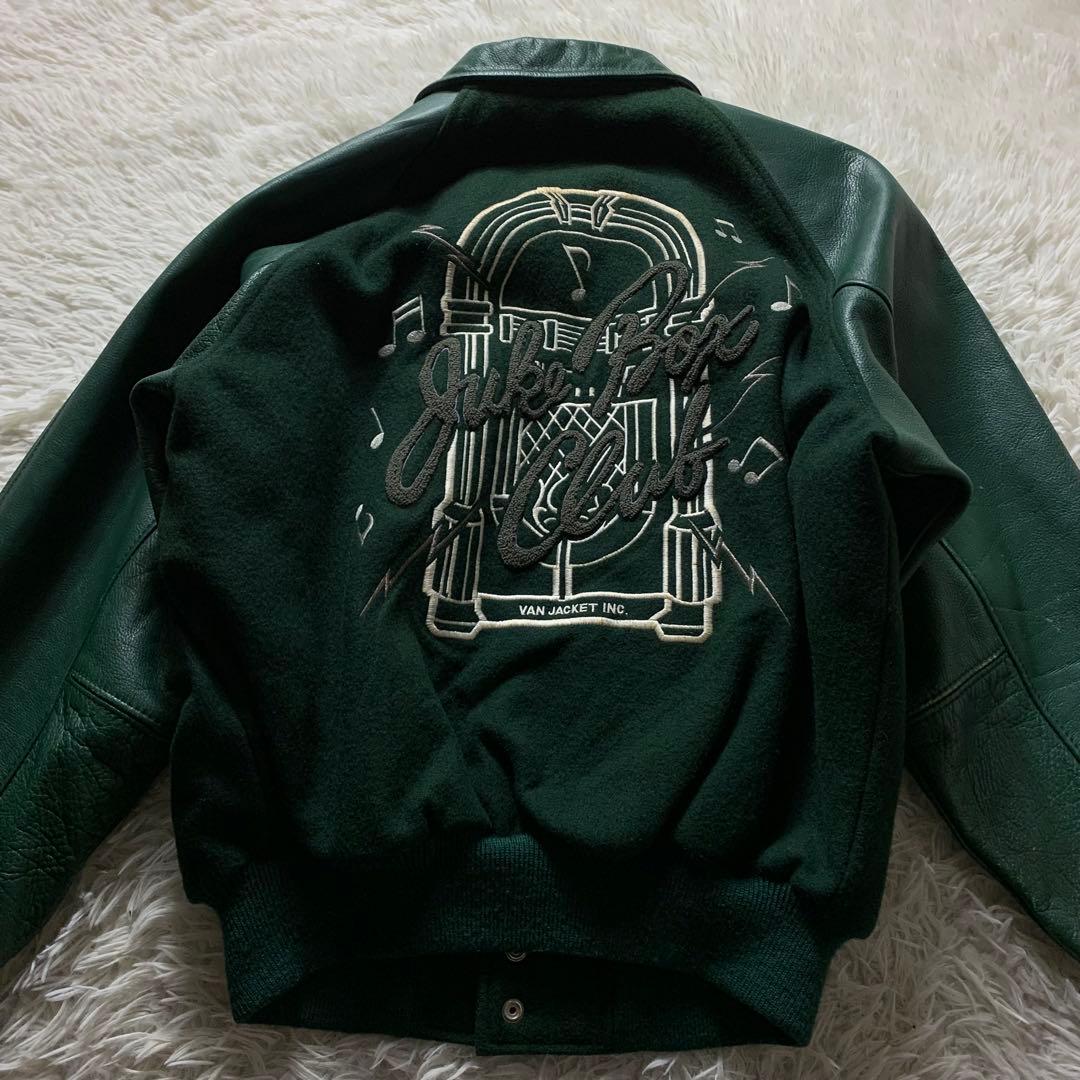 美品/希少✨VAN JACKET スタジャン　袖レザー グリーン BIG ONE