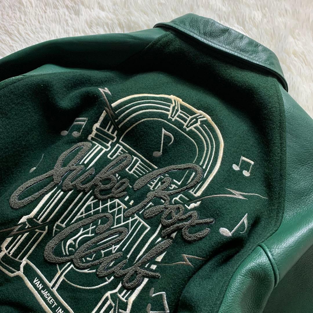 美品/希少✨VAN JACKET スタジャン　袖レザー グリーン BIG ONE