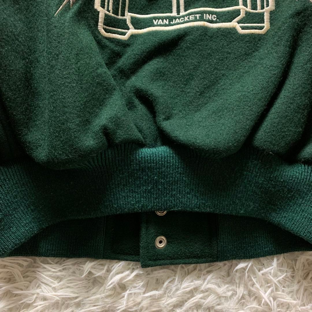 美品/希少✨VAN JACKET スタジャン　袖レザー グリーン BIG ONE