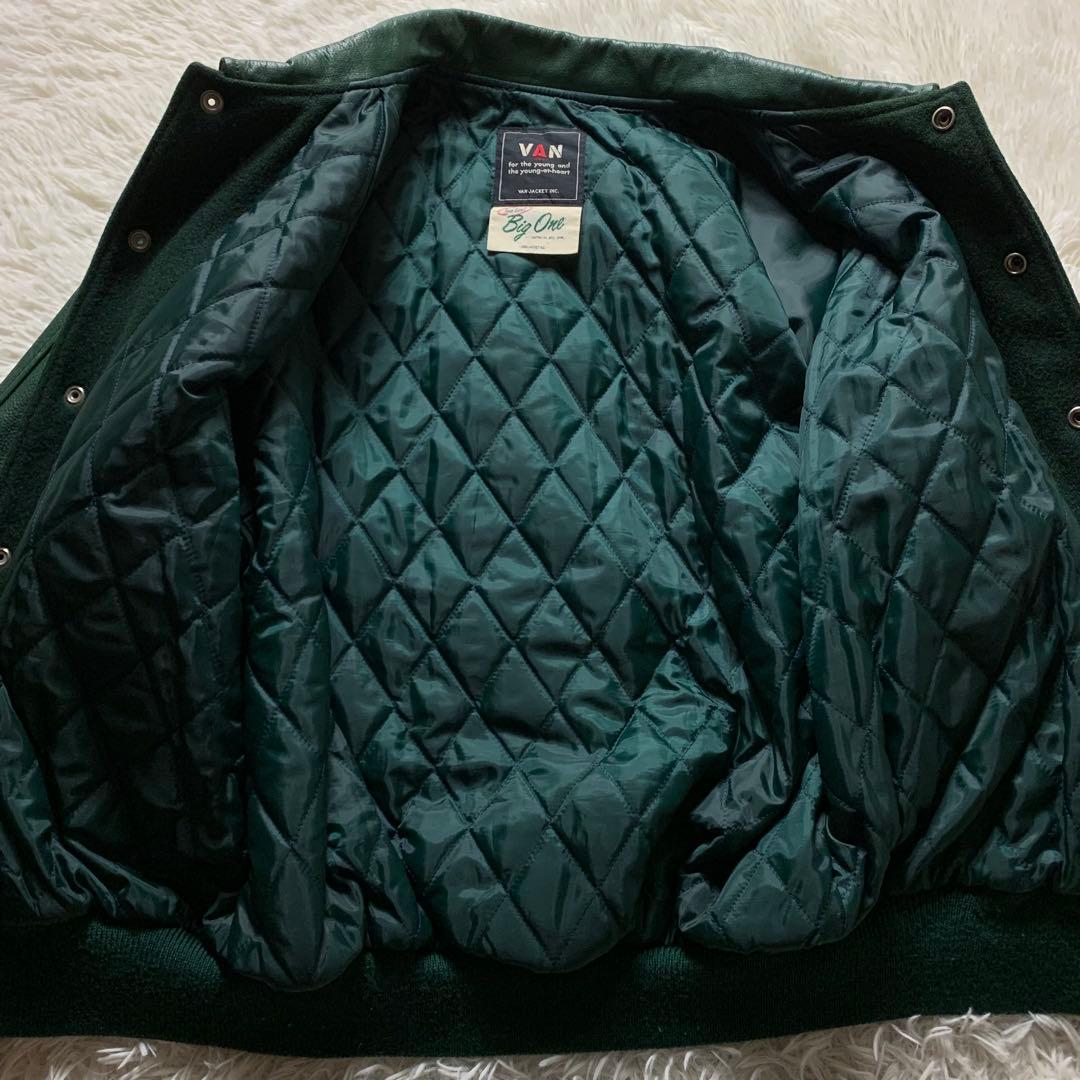 美品/希少✨VAN JACKET スタジャン　袖レザー グリーン BIG ONE