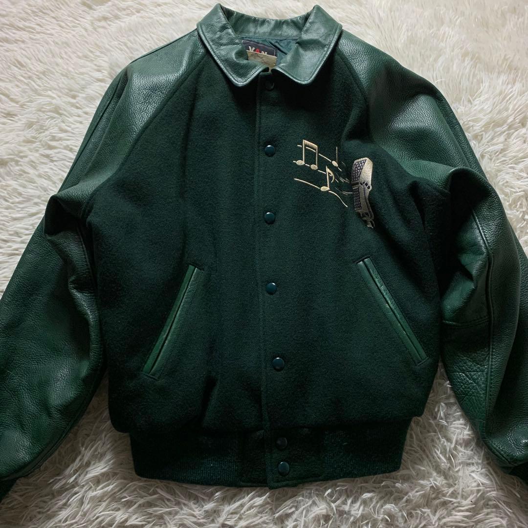 美品/希少✨VAN JACKET スタジャン　袖レザー グリーン BIG ONE