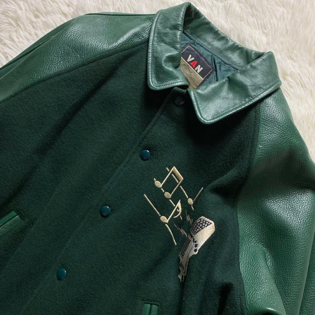 美品/希少✨VAN JACKET スタジャン　袖レザー グリーン BIG ONE
