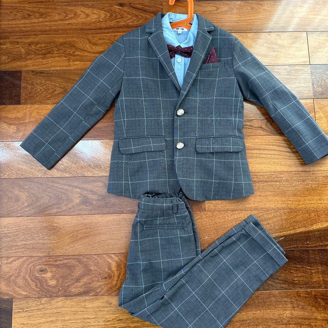キッズ スーツ・ブレザー グレー系チェック フォーマル　入学式、卒園式、結婚式