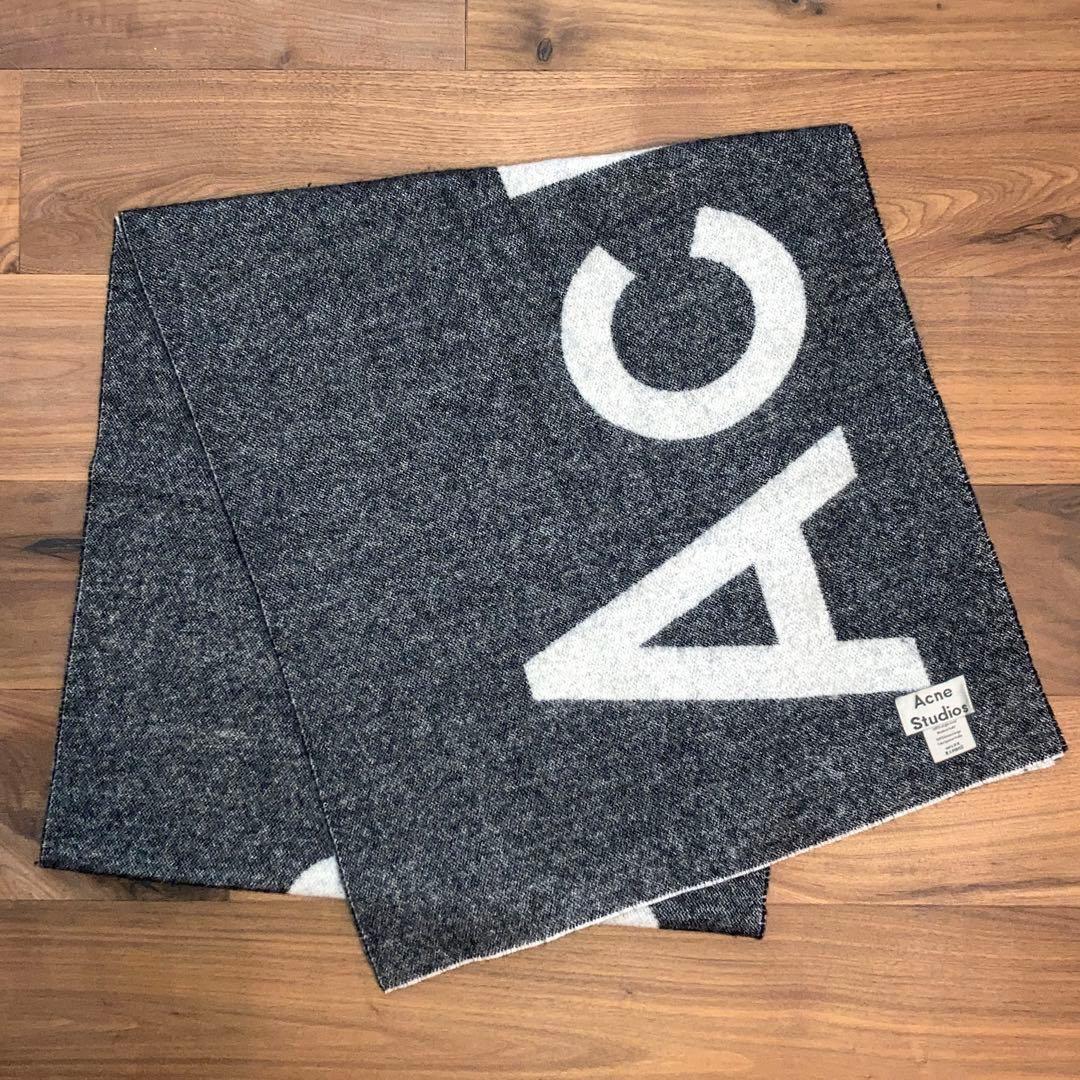 Acne studios ロゴ スカーフ マフラー グレー ブラック