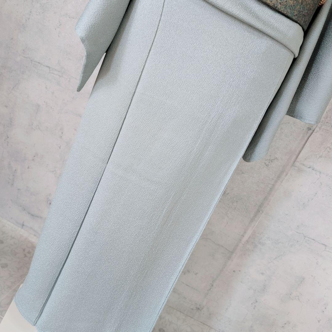 色無地　着物　フルセット　正絹　Sサイズ　水色グレー　爽やか　祝い事　F1