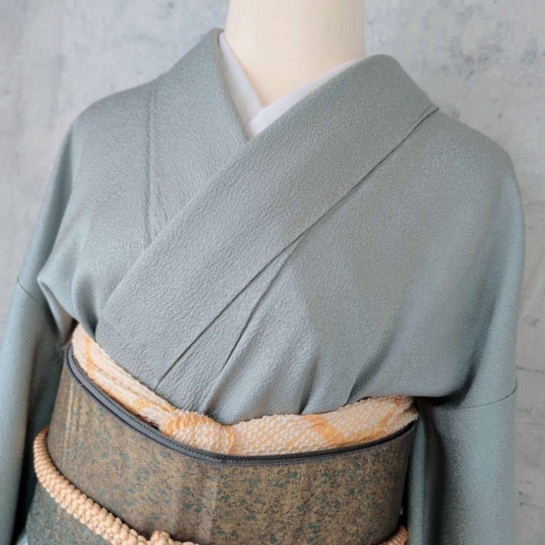 色無地　着物　フルセット　正絹　Sサイズ　水色グレー　爽やか　祝い事　F1