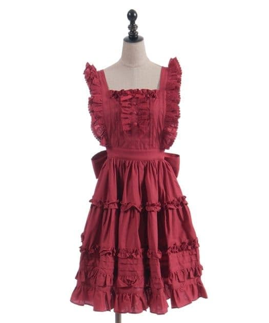 Chalmiere コットンフリルエプロン 赤