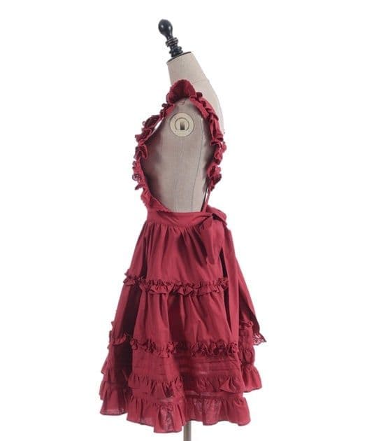 Chalmiere コットンフリルエプロン 赤