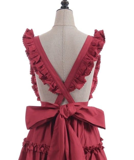 Chalmiere コットンフリルエプロン 赤