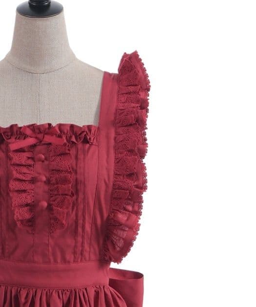 Chalmiere コットンフリルエプロン 赤