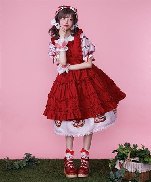 Chalmiere コットンフリルエプロン 赤