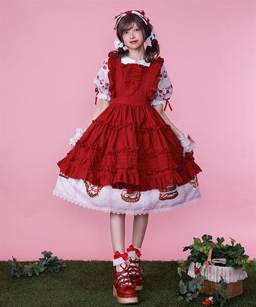 Chalmiere コットンフリルエプロン 赤